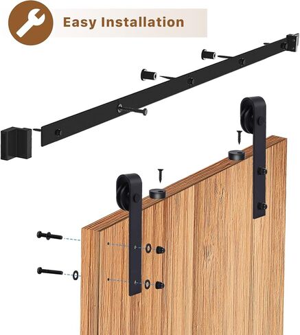 5ft Sliding Barn Roller Hardware Kit,Smoothly and Quietly, Easy to Install, Fit 40" Wide Door Panel (I Shape Hanger), 5 ft, Black in Saudi Arabia