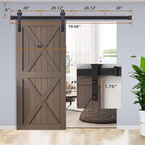 5ft Sliding Barn Roller Hardware Kit,Smoothly and Quietly, Easy to Install, Fit 40" Wide Door Panel (I Shape Hanger), 5 ft, Black in Saudi Arabia