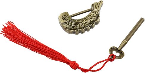 Wantane-الأسماك نمط قفل الأسماك على شكل قفل الرجعية مع مفتاح الرجعية العتيقة صندوق خشبي قفل القفل الصيني القديم-1 قطعة in Kuwait