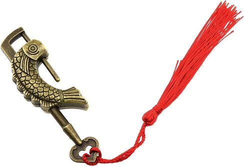 Wantane-الأسماك نمط قفل الأسماك على شكل قفل الرجعية مع مفتاح الرجعية العتيقة صندوق خشبي قفل القفل الصيني القديم-1 قطعة in Kuwait