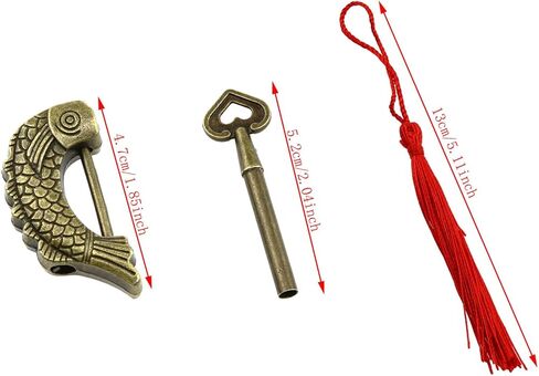 Wantane-الأسماك نمط قفل الأسماك على شكل قفل الرجعية مع مفتاح الرجعية العتيقة صندوق خشبي قفل القفل الصيني القديم-1 قطعة in Kuwait