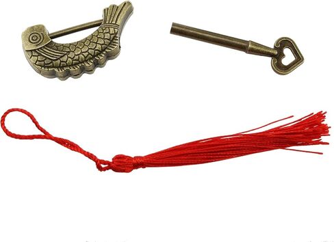 Wantane-الأسماك نمط قفل الأسماك على شكل قفل الرجعية مع مفتاح الرجعية العتيقة صندوق خشبي قفل القفل الصيني القديم-1 قطعة in Kuwait