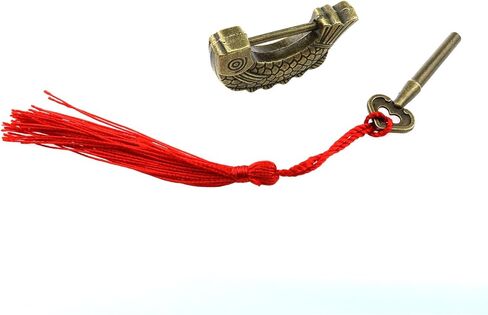 Wantane-الأسماك نمط قفل الأسماك على شكل قفل الرجعية مع مفتاح الرجعية العتيقة صندوق خشبي قفل القفل الصيني القديم-1 قطعة in Kuwait