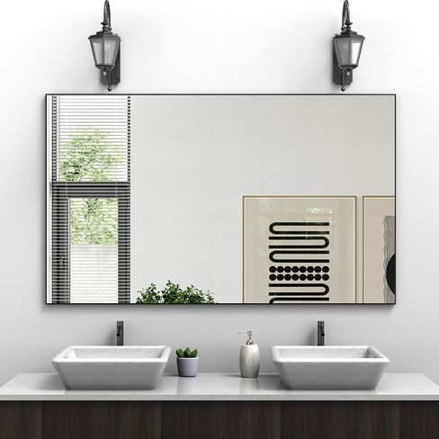 مرآة حمام LUSPAZ مقاس 60 × 36 بوصة، مرآة حمام كبيرة الحجم مثبتة على الحائط بإطار معدني أبيض حديث مستطيل الشكل مع زجاج مقاوم للصدأ، يتم تعليقها أفقيًا أو رأسيًا in Saudi Arabia