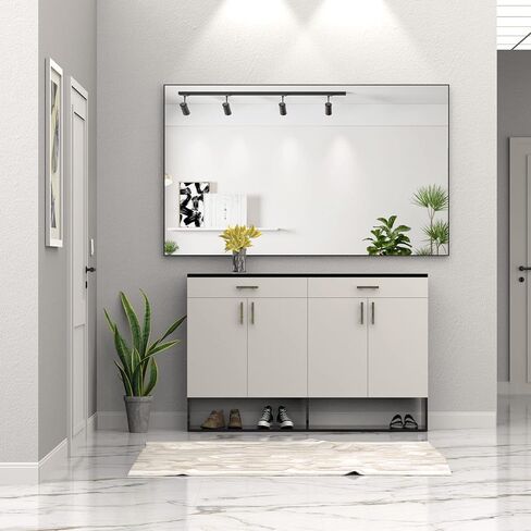 مرآة حمام LUSPAZ مقاس 60 × 36 بوصة، مرآة حمام كبيرة الحجم مثبتة على الحائط بإطار معدني أبيض حديث مستطيل الشكل مع زجاج مقاوم للصدأ، يتم تعليقها أفقيًا أو رأسيًا in Saudi Arabia