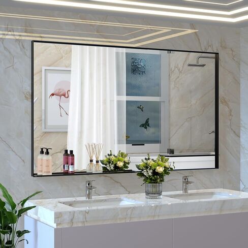 مرآة حمام LUSPAZ مقاس 60 × 36 بوصة، مرآة حمام كبيرة الحجم مثبتة على الحائط بإطار معدني أبيض حديث مستطيل الشكل مع زجاج مقاوم للصدأ، يتم تعليقها أفقيًا أو رأسيًا in Saudi Arabia