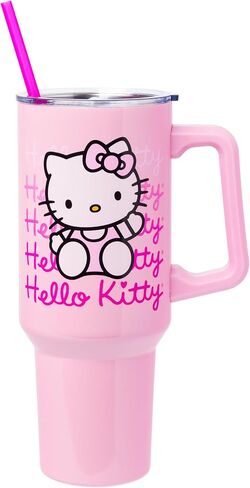 Silver Buffalo Sanrio Hello Kitty Halloween Jack-O-Lantern Stainless Steel Tumbler with Handle and Straw, Fits in Standard Cup Holder, 40 Ounces in Saudi Arabia
