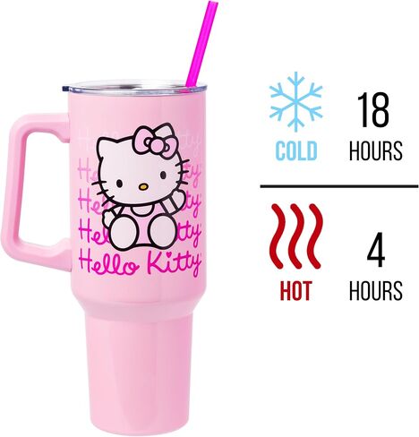Silver Buffalo Sanrio Hello Kitty Halloween Jack-O-Lantern Stainless Steel Tumbler with Handle and Straw, Fits in Standard Cup Holder, 40 Ounces in Saudi Arabia