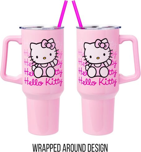 Silver Buffalo Sanrio Hello Kitty Halloween Jack-O-Lantern Stainless Steel Tumbler with Handle and Straw, Fits in Standard Cup Holder, 40 Ounces in Saudi Arabia