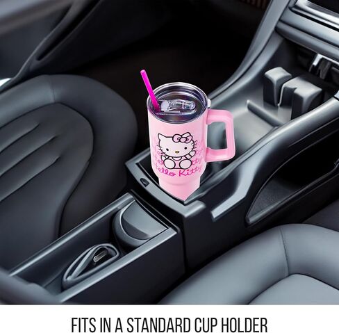 Silver Buffalo Sanrio Hello Kitty Halloween Jack-O-Lantern Stainless Steel Tumbler with Handle and Straw, Fits in Standard Cup Holder, 40 Ounces in Saudi Arabia
