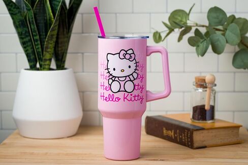 Silver Buffalo Sanrio Hello Kitty Halloween Jack-O-Lantern Stainless Steel Tumbler with Handle and Straw, Fits in Standard Cup Holder, 40 Ounces in Saudi Arabia