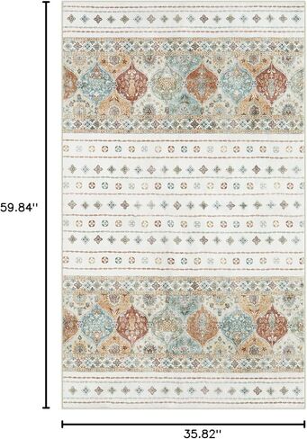 سجاد Wonnitar مغربي قابل للغسل مقاس 5x7، سجادة كبيرة لغرفة النوم، سجاد بوهو لغرفة المعيشة، غير قابل للانزلاق ناعم منخفض الوبر لمنطقة داخلية لغرفة النوم وغرفة الطعام، كريمي/متعدد in Kuwait