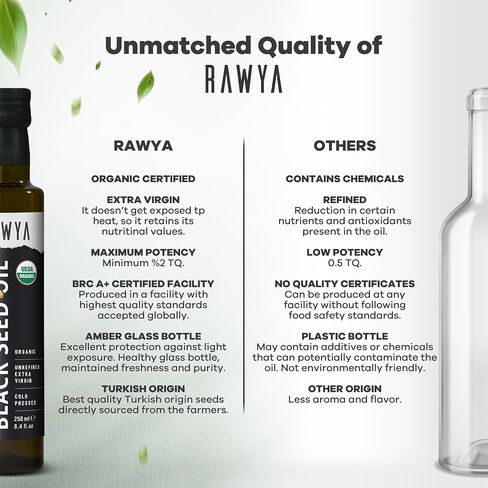 RAWYA Black Seed Oil - Cold Pressed Organic Natural Supplement, Glass Bottle,Non-GMO, Black Cumin Seed Oil, Kalonji Oil, Nigella Oil - 2 Pack of 8.4 Fl Oz in Saudi Arabia