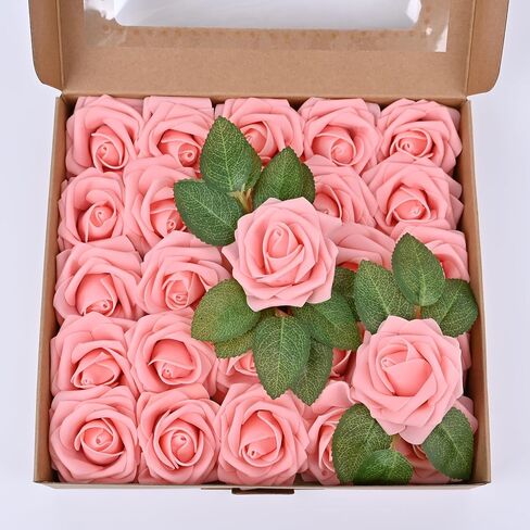 Artificial Flower Ivory White Roses 25pcs Real Looking Fake Roses with Stems for Decoration DIY Wedding Bouquets Centerpieces Bridal Shower Party Valentine's Day Christmas Xmas in Saudi Arabia