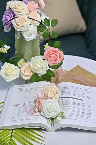 Artificial Flower Ivory White Roses 25pcs Real Looking Fake Roses with Stems for Decoration DIY Wedding Bouquets Centerpieces Bridal Shower Party Valentine's Day Christmas Xmas in Saudi Arabia