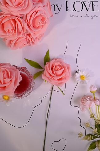 Artificial Flower Ivory White Roses 25pcs Real Looking Fake Roses with Stems for Decoration DIY Wedding Bouquets Centerpieces Bridal Shower Party Valentine's Day Christmas Xmas in Saudi Arabia
