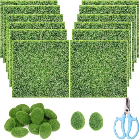 مجموعة كايواي 28 قطعة من عشب الحديقة الاصطناعي وصخور الطحالب الاصطناعية، 5.9 × 5.9 بوصة، 12 قطعة من العشب الاصطناعي الخيالي و15 قطعة من كرات الطحالب الخضراء، مقص زهور للديكور، حدائق الجنية in Kuwait