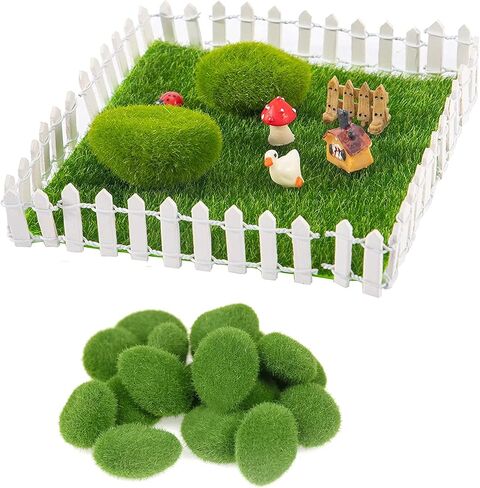 مجموعة كايواي 28 قطعة من عشب الحديقة الاصطناعي وصخور الطحالب الاصطناعية، 5.9 × 5.9 بوصة، 12 قطعة من العشب الاصطناعي الخيالي و15 قطعة من كرات الطحالب الخضراء، مقص زهور للديكور، حدائق الجنية in Kuwait