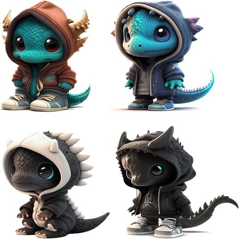 Cartoon Cool Dragon Figurines, Cute Baby Dragon Ornament Mini Dinosaur Sculpture Decorations for Home Office Desk Garden Decor in Saudi Arabia