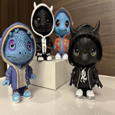 Cartoon Cool Dragon Figurines, Cute Baby Dragon Ornament Mini Dinosaur Sculpture Decorations for Home Office Desk Garden Decor in Saudi Arabia