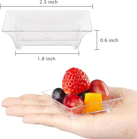 TOFLEN 100ct Mini Dessert Plates with Tasting Spoons, 2.5 Inch Small Reusable Clear Plastic Square Party Serving Hors D'oeuvres Plates for Appetizers (Square) in Saudi Arabia