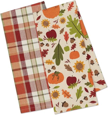 DII Fall Basics Kitchen Dishtowel Collection Printed & Plaid Fall Dish Towel Set, 18x28, Pumpkin Spice, 2 Count in Kuwait