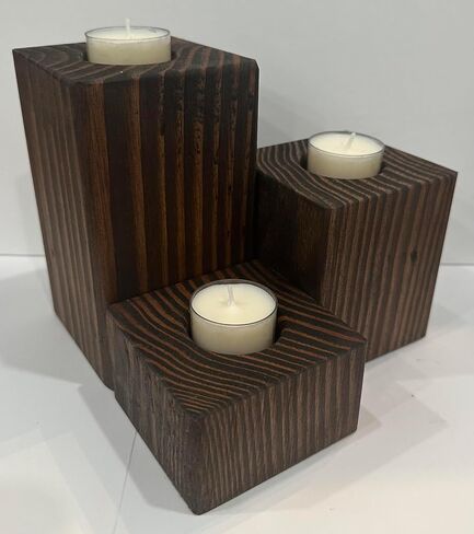Tea Light Candle Holders Set, 3 Piece Set - 2 inches, 4 inches, 6 inches Height (True Black) in Kuwait