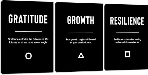 OZIGO Motivational Canvas Wall Art Decor About Gratitude, Growth, Resilience - Motivational Posters for Office, Inspirational Posters for Office, Living Room & Bedroom - 12" x 16" x 3 Pieces. Motivational Office Wall Decor, Inspiring Wall Art, Office Wall in Saudi Arabia