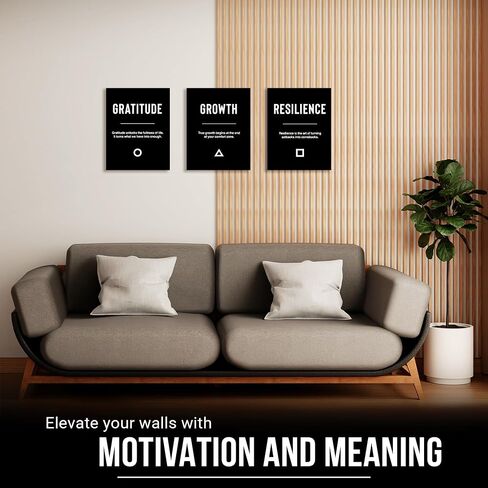 OZIGO Motivational Canvas Wall Art Decor About Gratitude, Growth, Resilience - Motivational Posters for Office, Inspirational Posters for Office, Living Room & Bedroom - 12" x 16" x 3 Pieces. Motivational Office Wall Decor, Inspiring Wall Art, Office Wall in Saudi Arabia