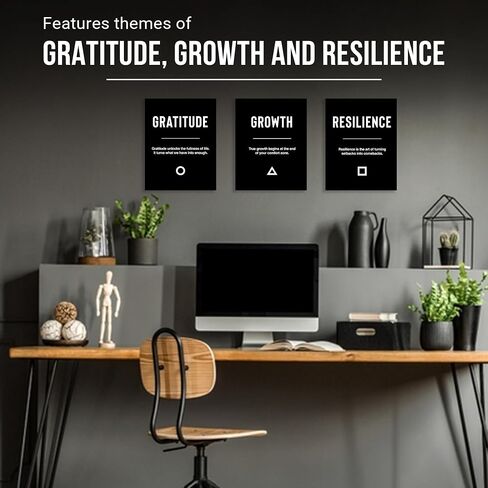 OZIGO Motivational Canvas Wall Art Decor About Gratitude, Growth, Resilience - Motivational Posters for Office, Inspirational Posters for Office, Living Room & Bedroom - 12" x 16" x 3 Pieces. Motivational Office Wall Decor, Inspiring Wall Art, Office Wall in Saudi Arabia