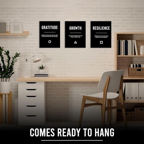 OZIGO Motivational Canvas Wall Art Decor About Gratitude, Growth, Resilience - Motivational Posters for Office, Inspirational Posters for Office, Living Room & Bedroom - 12" x 16" x 3 Pieces. Motivational Office Wall Decor, Inspiring Wall Art, Office Wall in Saudi Arabia
