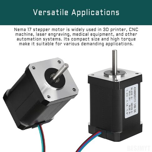 Nema 17 Stepper Motor 190mNm High Torque 1.8 Deg Standard Step Angle 1A/3.7V 22.5mm(0.89inch) Bipolar 2 Phase 4 Lead Low Noise for CNC Engraving Machine and Precise 3D Printing in Saudi Arabia
