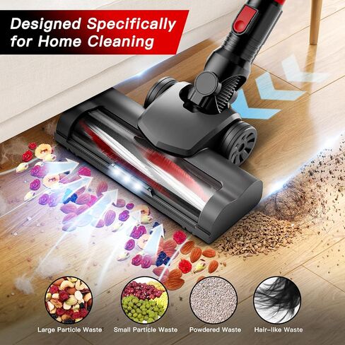 Cordless Vacuum Cleaner with Bendable Wand, Lightweight Stick Vacuum for Home Hardwood Floor Carpet Pet Hair, Brushless Motor, LED Headlight, Self-Standing, Rechargeable (Black & Red) in Saudi Arabia