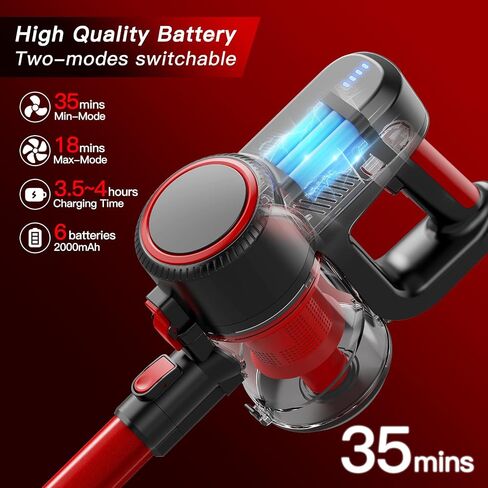 Cordless Vacuum Cleaner with Bendable Wand, Lightweight Stick Vacuum for Home Hardwood Floor Carpet Pet Hair, Brushless Motor, LED Headlight, Self-Standing, Rechargeable (Black & Red) in Saudi Arabia