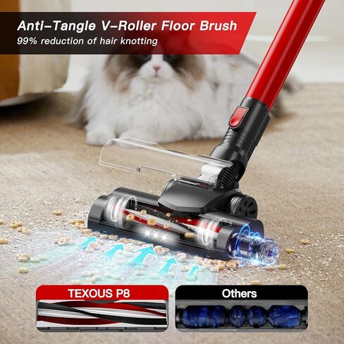 Cordless Vacuum Cleaner with Bendable Wand, Lightweight Stick Vacuum for Home Hardwood Floor Carpet Pet Hair, Brushless Motor, LED Headlight, Self-Standing, Rechargeable (Black & Red) in Saudi Arabia