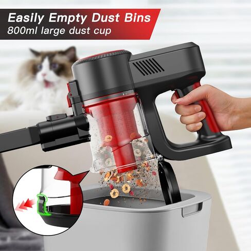 Cordless Vacuum Cleaner with Bendable Wand, Lightweight Stick Vacuum for Home Hardwood Floor Carpet Pet Hair, Brushless Motor, LED Headlight, Self-Standing, Rechargeable (Black & Red) in Saudi Arabia