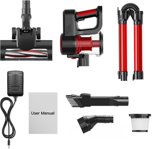 Cordless Vacuum Cleaner with Bendable Wand, Lightweight Stick Vacuum for Home Hardwood Floor Carpet Pet Hair, Brushless Motor, LED Headlight, Self-Standing, Rechargeable (Black & Red) in Saudi Arabia