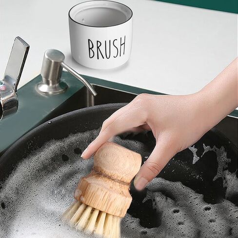ONTUBE Ceramic Dish Brush Holder, Farmhouse Scrub Brush Holder Dishwashing Brush Stand, Soap Dispensing Kitchen Brushes Holder (White) in Kuwait