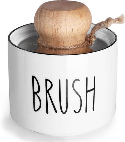 ONTUBE Ceramic Dish Brush Holder, Farmhouse Scrub Brush Holder Dishwashing Brush Stand, Soap Dispensing Kitchen Brushes Holder (White) in Kuwait