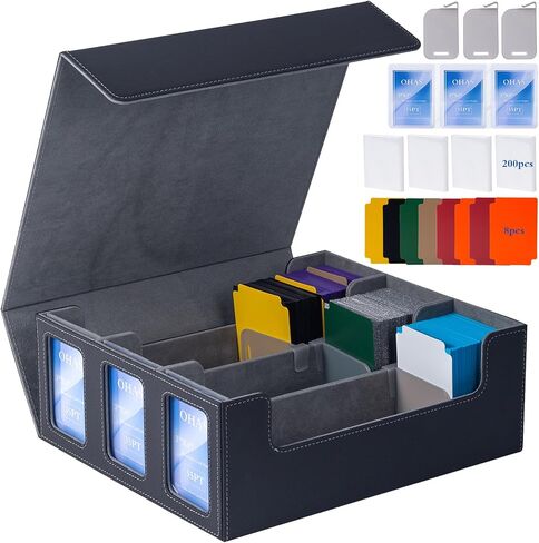 Card Storage Box for Trading Cards,1800+ MTG Deck Box with Viewing Window,with 200 Penny Sleeves,Magnetic Closure Trading Card Storage Fits for TCG Magic Game Cards and Sport Cards(Black&Blue) in Saudi Arabia