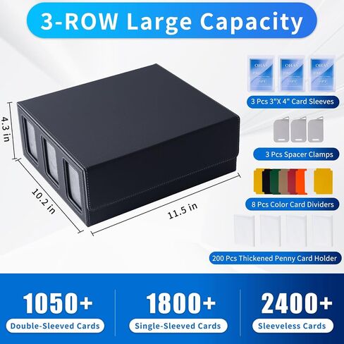 Card Storage Box for Trading Cards,1800+ MTG Deck Box with Viewing Window,with 200 Penny Sleeves,Magnetic Closure Trading Card Storage Fits for TCG Magic Game Cards and Sport Cards(Black&Blue) in Saudi Arabia