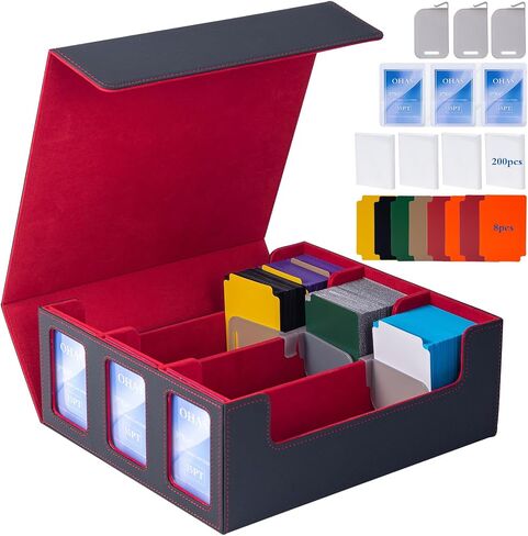 Card Storage Box for Trading Cards,1800+ MTG Deck Box with Viewing Window,with 200 Penny Sleeves,Magnetic Closure Trading Card Storage Fits for TCG Magic Game Cards and Sport Cards(Black&Blue) in Saudi Arabia