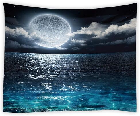 AMFD Ocean Moon Tapestry Full Moon Planet Night Sky Natural Scenery Home Decor Wall Hanging Art for Living Room Bedroom Dorm 90x71 Inch in Saudi Arabia