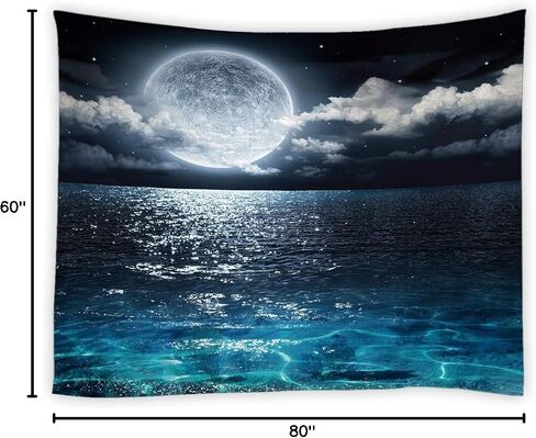AMFD Ocean Moon Tapestry Full Moon Planet Night Sky Natural Scenery Home Decor Wall Hanging Art for Living Room Bedroom Dorm 90x71 Inch in Saudi Arabia