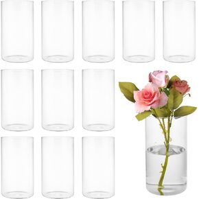 DAJAVE 12 Pack Glass Cylinder Vases for Centerpieces, 6 Inch Tall Flower Vases for Wedding Decorations and Home Decor, Clear Glass Hurricane Candle Holder for Table Shelf
