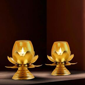Votive Candle Holders Set of 2 Tealight Candle Holders for Party Table Decorations (Metal Tealight Candle Holder with Crystal Glass Shade)