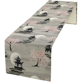Japanese Table Runner, Asian Chinese Luxury Red Black Gold Bamboo Leaves Print Tabletop Cloth for Dining Table Holiday Party Decorations Oriental Decor, 13x70inch