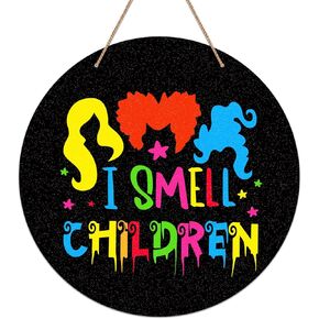 FaCraft Hocus Pocus Decor I Smell Children Door Sign Halloween Hanging Sign for Front Door