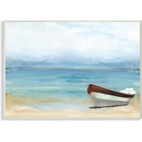 Stupell Industries Lake Boat Landscape Blue Green Watercolor Painting Canvas Wall Art, 24 x 30, Design by Artist Main Line Studio