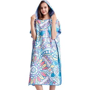 Hiturbo Changing Robe with Hooded, Bohemian Beach Swimming Robe, Microfiber Surf Poncho, Wetsuit Changing Towel (002)